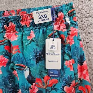 NWT Caribbean Swim Shorts Trunks Men's 3XB Lined Zip Pocket Toucan Tropical Tree